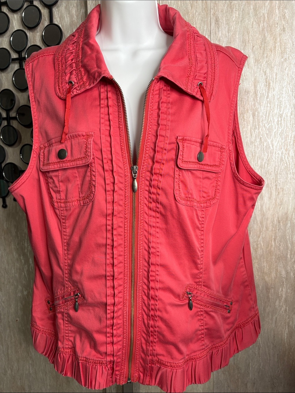 CJ Banks Coral Sleeveless Zip-Front Utility Vest